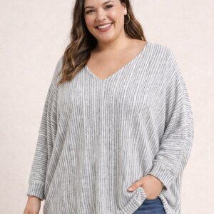 Gilli Ribbed Knit Oversized Top | V-Neck Dolman Sleeve Sweater Plus Size